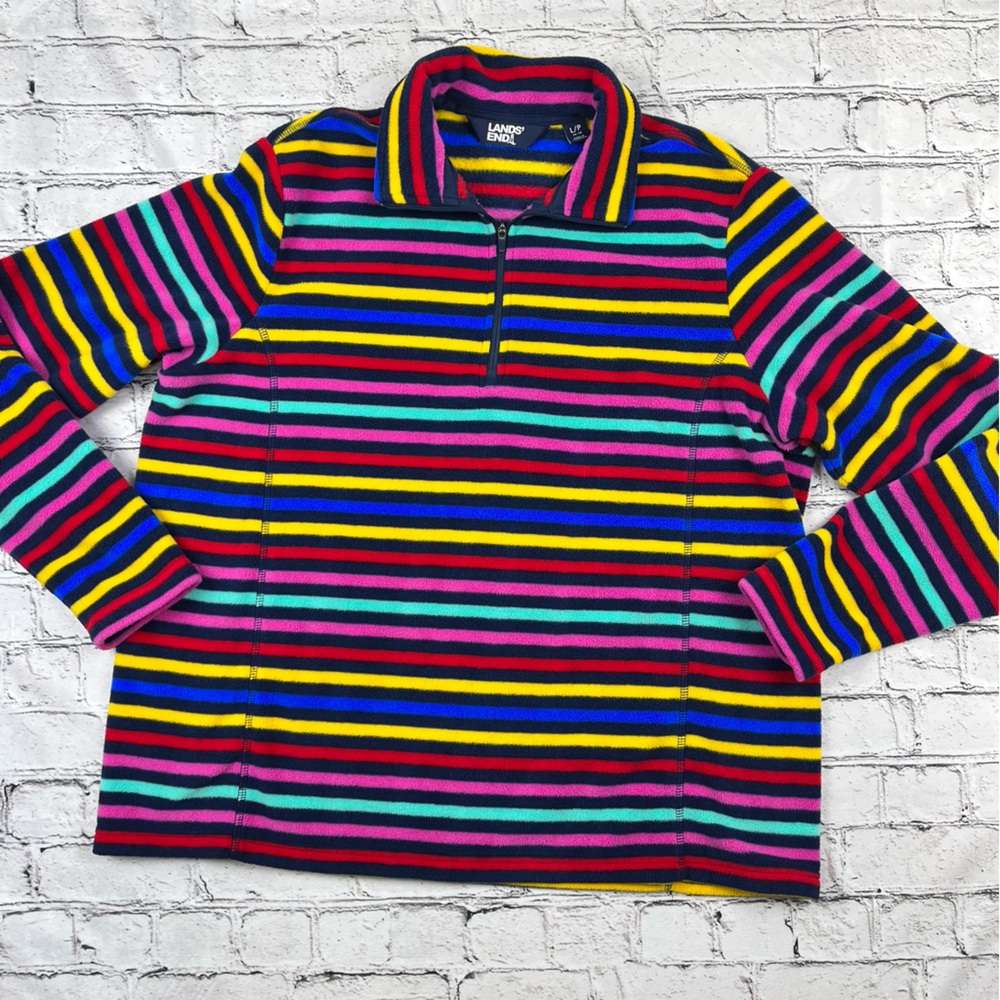 Land's End Fleece Quarter Zip Pullover Top LP